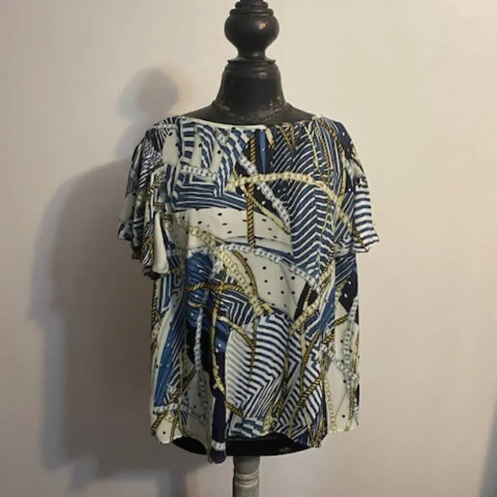 Zac & Rachel Nautical Mixed print blouse, size 2X